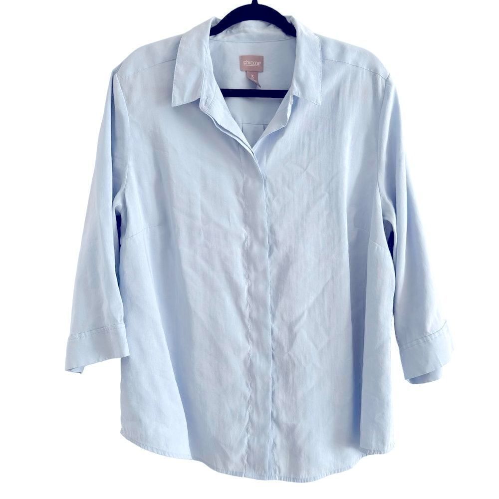 Chico's Hidden Button Blouse Pale Blue Modal Blend Women’s Size 3 (XL)